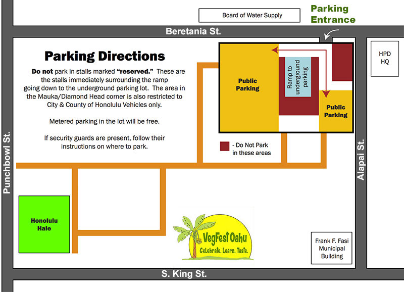 diagram showing underground parking in relation to VegFest Oahu 2018 location