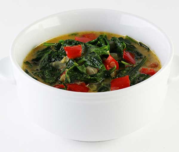 spinach luau in white bowl