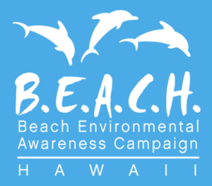 Logo for BEACH organization, blue with dolphins